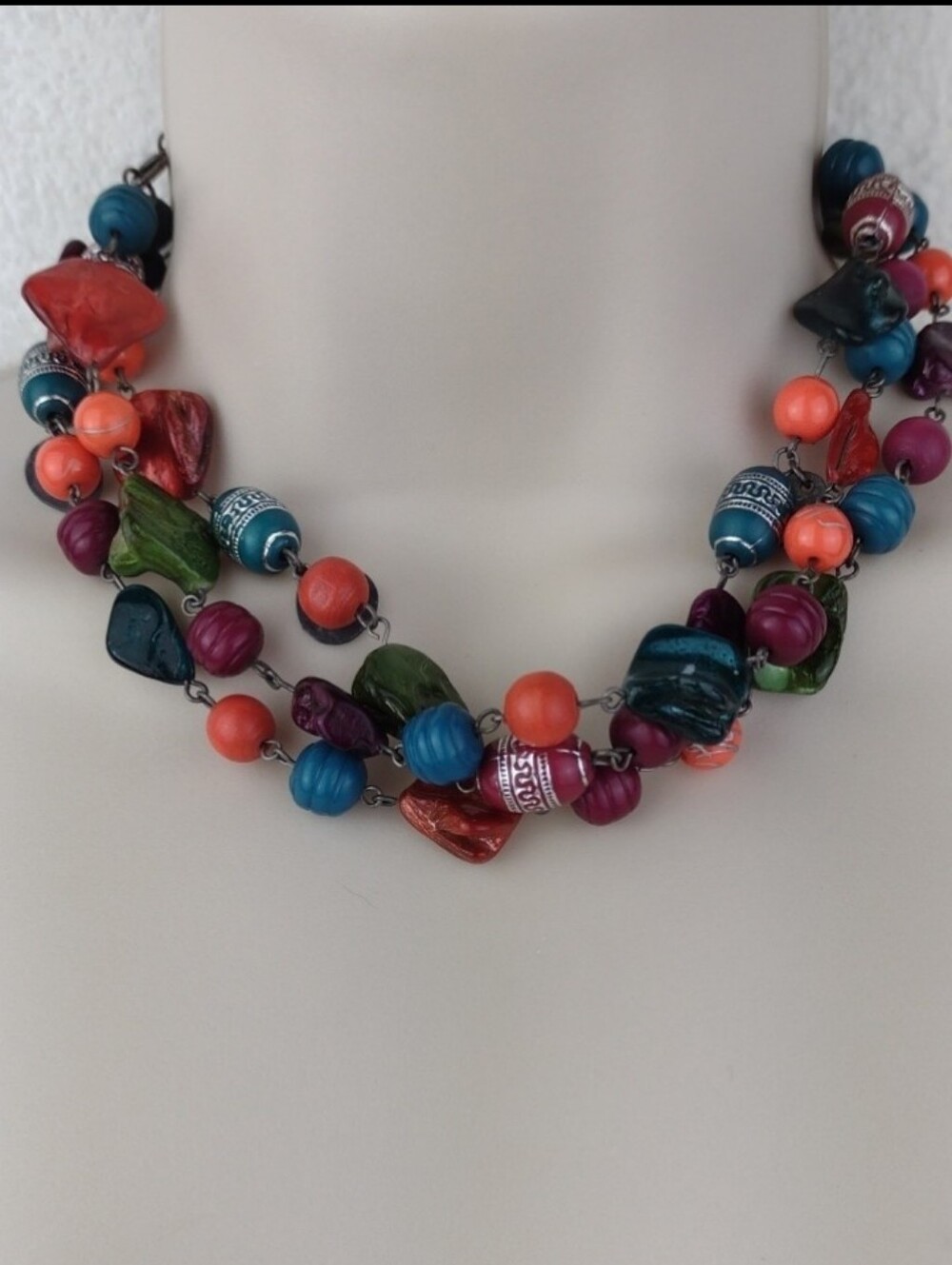 Vibrant Colorful Beaded Long  Necklace That Doubles As Choker &  Bracelet